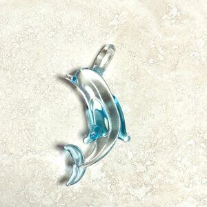 Small Glass Dolphin Pendant, Clear Blue Hand-blown Art Glass Pendant